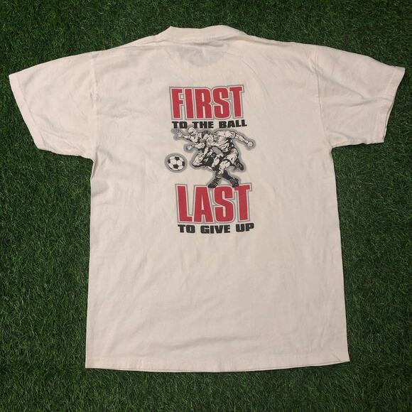 White ‘First To The Ball Last To Give Up’ Soccer Graphic Tee - Picture 2 of 5